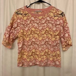 Zara Pink Lemon Lace Embroidered Top Size S NWOT